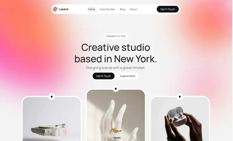 Step 1: Creative studio landing with work grid